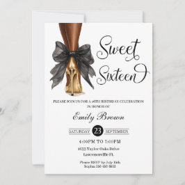 Convite Couquette Laço Preto Saltos Moda Sweet 16
