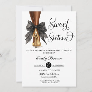Convite Couquette Laço Preto Saltos Moda Sweet 16 
