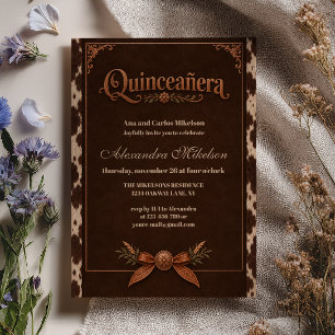 Convite Couro de Vaca Cobre Quinceañera Ocidental