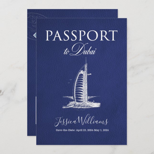 Convite Couro Dubai Passaporte Salvar a Data (Frente/Verso)
