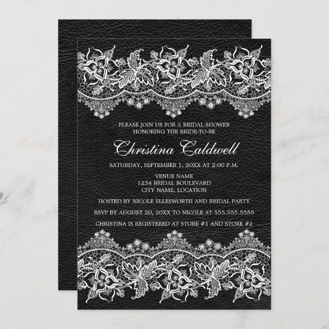 Convite Couro e Chá de panela de aparência pretos (Frente/Verso)