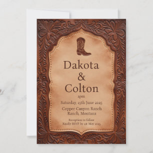 Convite Couro Fartado Western Casamento Country Ranch