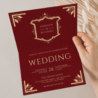 Couro Marrom Código QR Vintage Gold Crest Casament