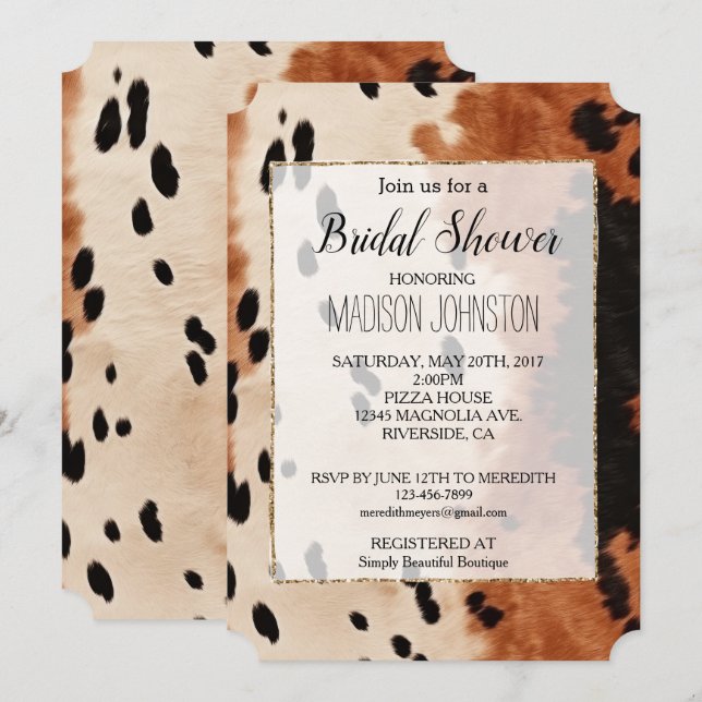 Convite Couro Marrom Preto Creme (Frente/Verso)