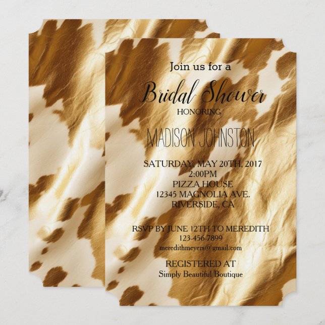 Convite Couro Ocidental Creme Dourado  (Frente/Verso)