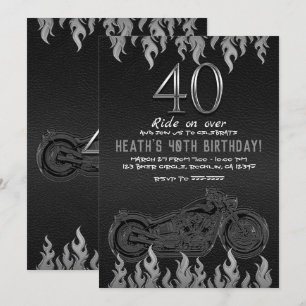 Convite Couro Preto Moto Prata 40º 40 Aniversário