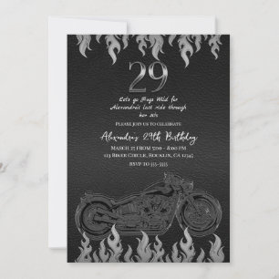 Convite Couro Preto Moto Prata Aniversário 29