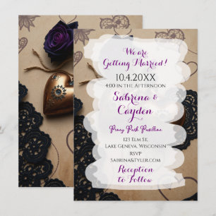 Convite Couro, rendas e Rosas Casamento Gótico Steampunk