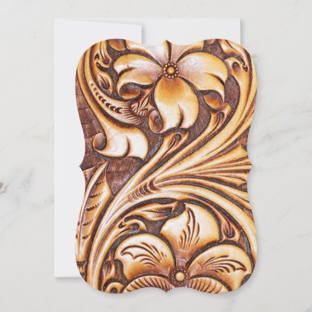 Convite Couro trabalhado de vaqueiro country ocidental vin (Frente)