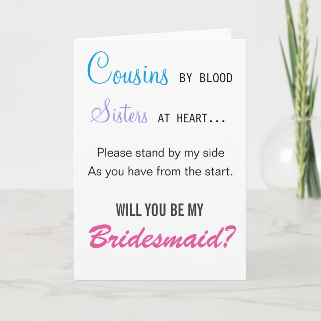 Convite Cousins by blood, Sisters at heart - bridesmaid (Frente)