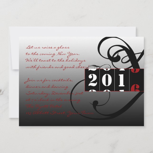 Convite Coutdown Elegante para o Partido da Véspera de ano (Frente)