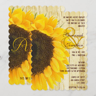 Convite Coutry Chic Barn Wood Sunflower Weditation