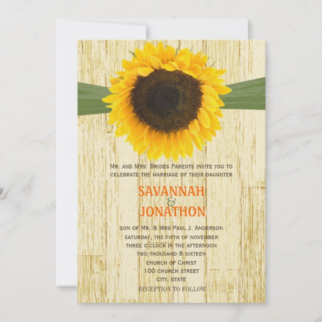 Convite Coutry Chic Barn Wood Sunflower Weditation (Frente)