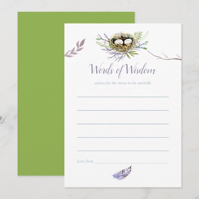 Convite Covardes Nest Twins Chá de fraldas Mamãe Advice (Frente/Verso)