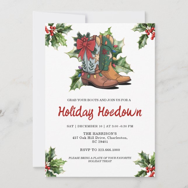 Convite Cowboy Boots Holiday Celebration, Editable Country (Frente)