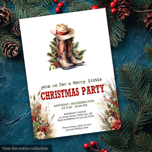 Convite Cowboy Boots Red Green Christmas Invitation (Cowboy Boots Red Green Christmas Invitation)