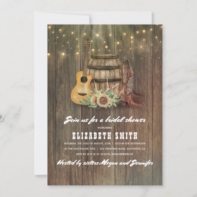 Convite Cowboy Boots Wine Barrel Chá de panela (Frente)