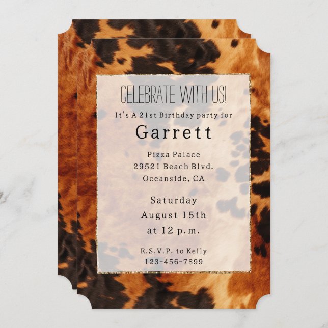 Convite Cowboy Brown Cowhide Ocidental (Frente/Verso)