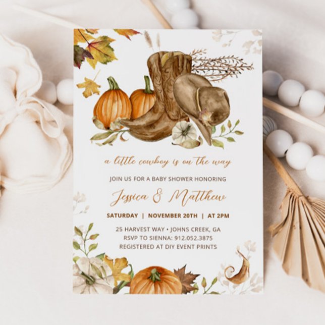 Convite Cowboy Cai Pumpkin Um Pequeno Chá de fraldas De Co (Criador carregado)