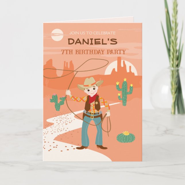 Convite Cowboy com festa de lasso e aniversário de criança (Frente)