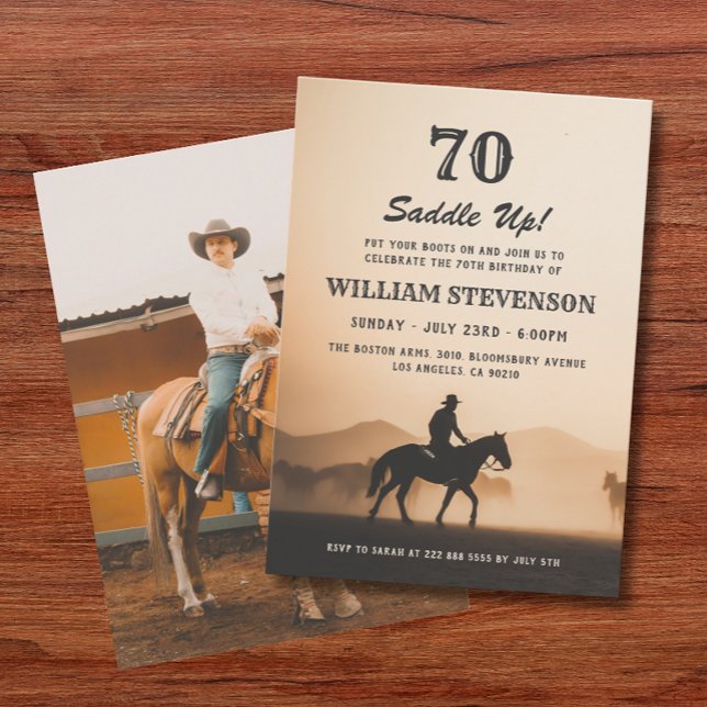 Convite Cowboy Country Vintage Rustic Photo 70 Birthday (Criador carregado)