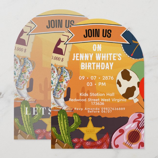 Convite Cowboy Cowgirl Themed  (Frente/Verso)