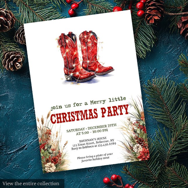 Convite Cowboy Hat and Boots Christmas Party Invite (Cowboy Hat and Boots Christmas Party Invite)