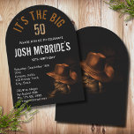 Convite Cowboy Hat and Leather Boots Masculina Personaliza<br><div class="desc">Cowboy Hat and Leather Boots Masculine Personalize Invitation apresenta um par de botas pretas de cowboy no chão com um chapéu castanho enfiado sobre o topo. Personalize editando o texto ou exclua o texto nas caixas de texto. Criado pelo Evco Studio www.zazzle.com/store/evcostudio</div>