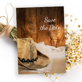 Convite Cowboy Hat Barn Wood Western Wedding Save the Date