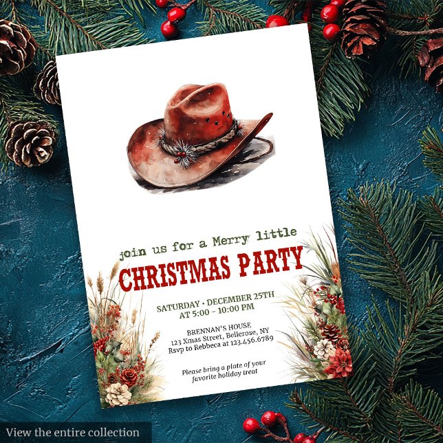 Convite Cowboy Hat Christmas Party Digital Invite (Cowboy Hat Christmas Party Digital Invite)