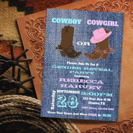 Convite cowboy ou cowboy de denim azul ou festa reveladora