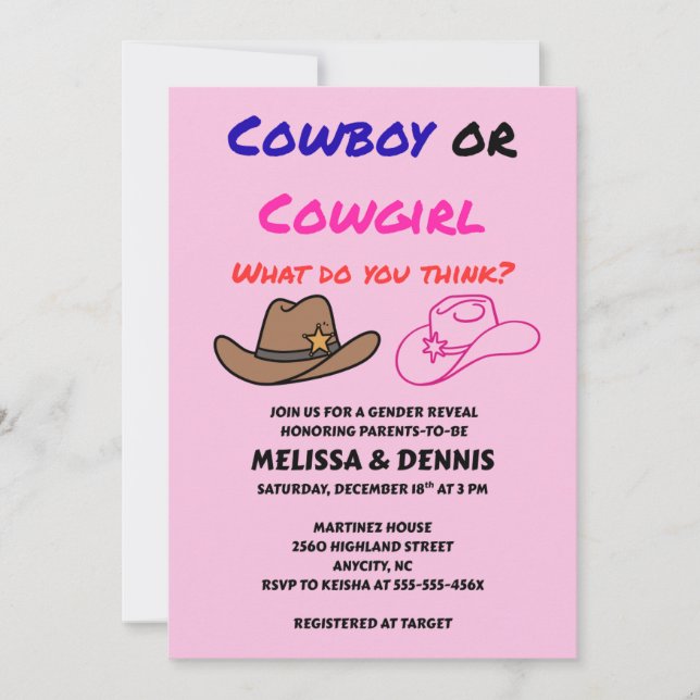 Convite Cowboy ou Cowgirl. (Frente)