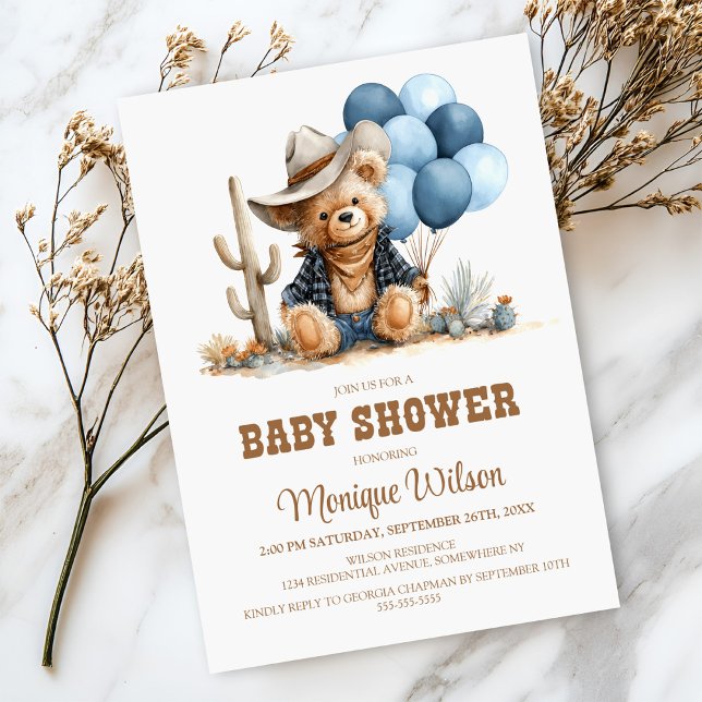 Convite Cowboy Teddy Bear Baby Shower Invitation (Criador carregado)