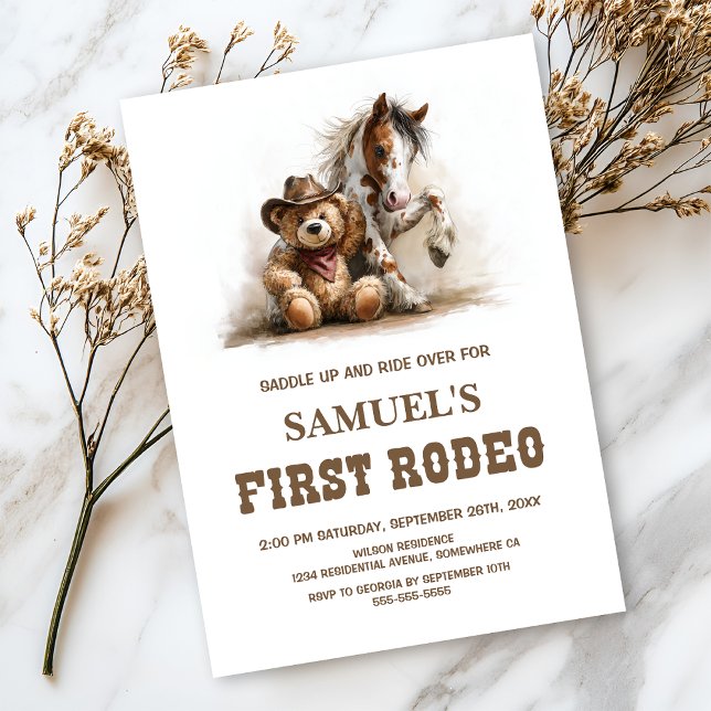 Convite Cowboy Teddy Bear First Rodeo Birthday Party (Criador carregado)