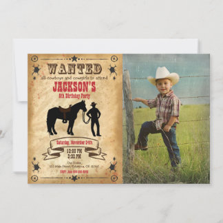 Convite Cowboy Western Birthday Invitation / Wanted Poster
