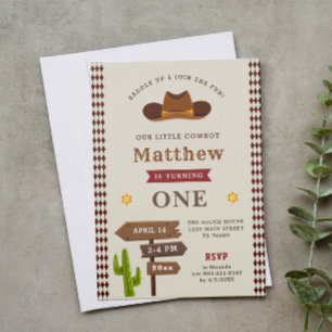 Convite Cowboy Western Saloon 1rua bebê Aniversário selv