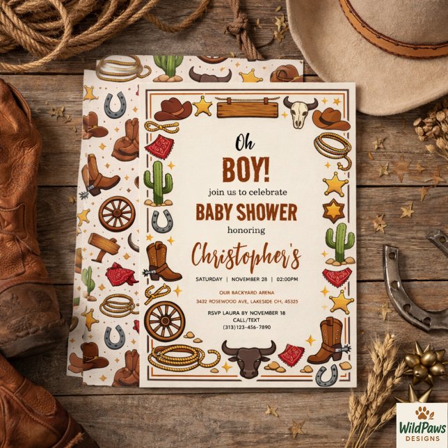 Convite Cowboy Wild West Rodeo Rancho | Bebê Western Rústi (Cowboy Wild West Rodeo Ranch | Rustic Western Baby Invitation
)