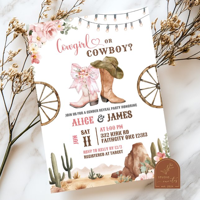 Convite Cowboys Or Cowgirls Gender Reveal (Criador carregado)