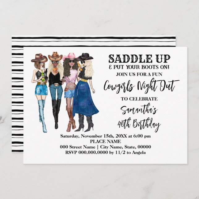 Convite Cowboys Saddle No Aniversário Ocidental (Frente/Verso)