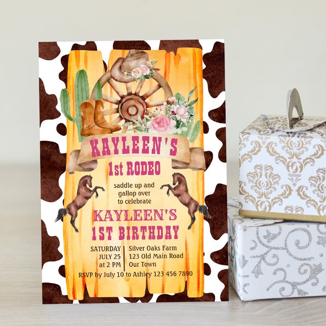 Convite Cowgirl 1rua rodeo cavalo aniversário ocidental (Criador carregado)
