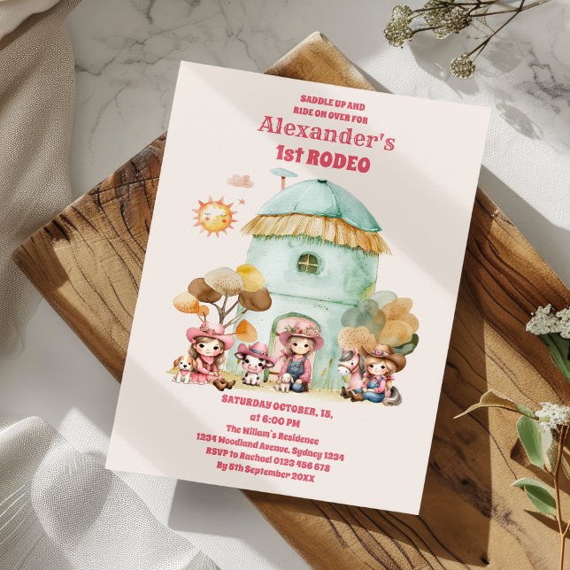 Convite Cowgirl 1rua Rodeo Primeiro Aniversário (Criador carregado)