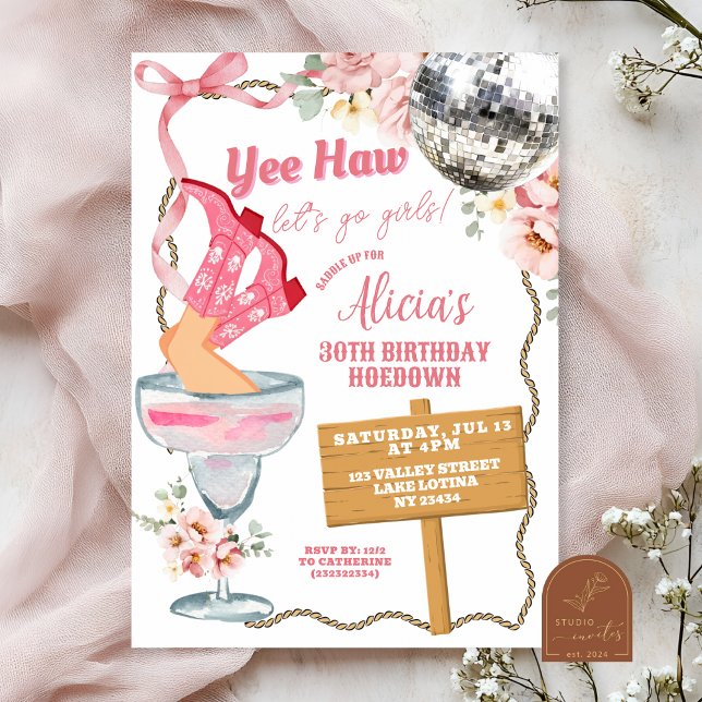 Convite Cowgirl Adult Birthday Hoedown Invitation (Criador carregado)