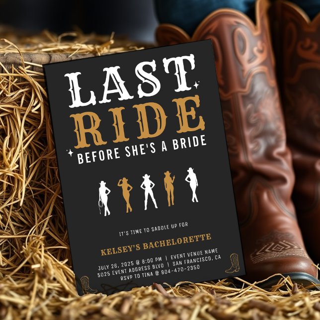 Convite Cowgirl Bachelorette Party Last Ride Brown & Black (Cowgirl Bachelorette Party Last Ride Brown & Black Invitation
)