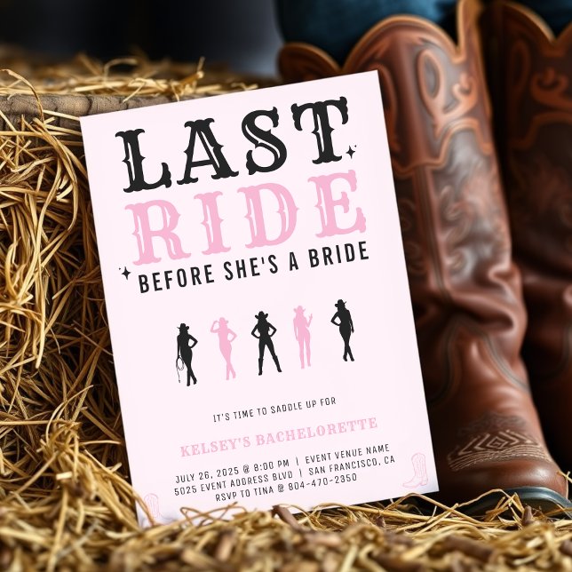 Convite Cowgirl Bachelorette Party Last Ride Pink (Cowgirl Bachelorette Party Last Ride Pink Invitation
)