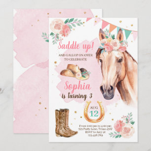 Convite Cowgirl Birthday Convidou Rapariga Cavalo Cor de 