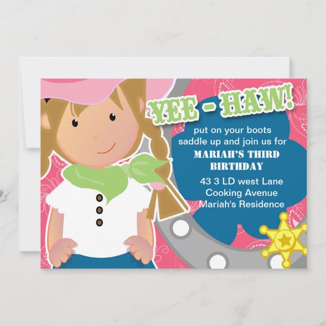Convite Cowgirl Birthday Invitation Blond (Frente)