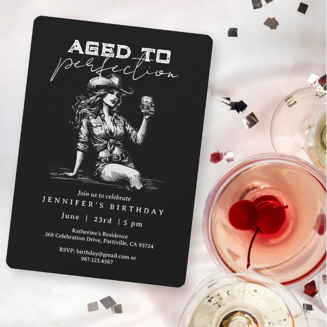 Convite Cowgirl Black Aged to Perfection Birthday Party (Criador carregado)