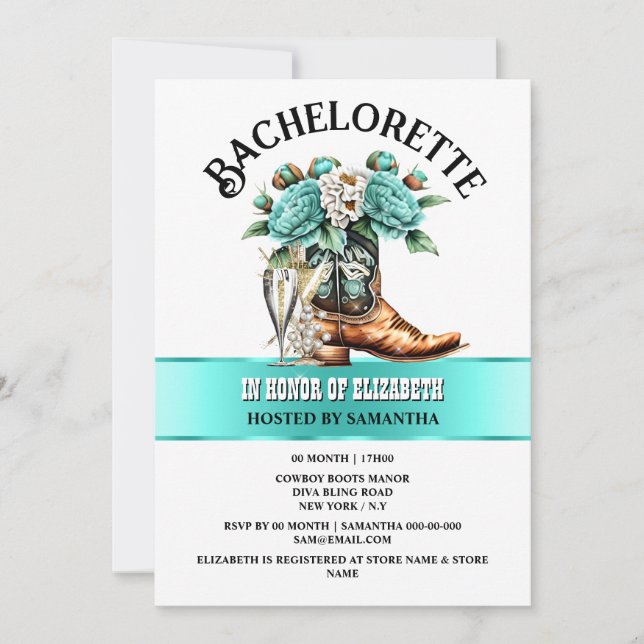 Convite Cowgirl bota pedras de camponês espumante (Frente)
