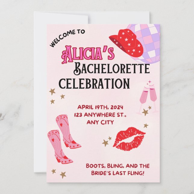 Convite Cowgirl Chic Bachelorette Invitation (Frente)