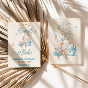 Convite Cowgirl Costeira Birthday Western Beach Party Blue